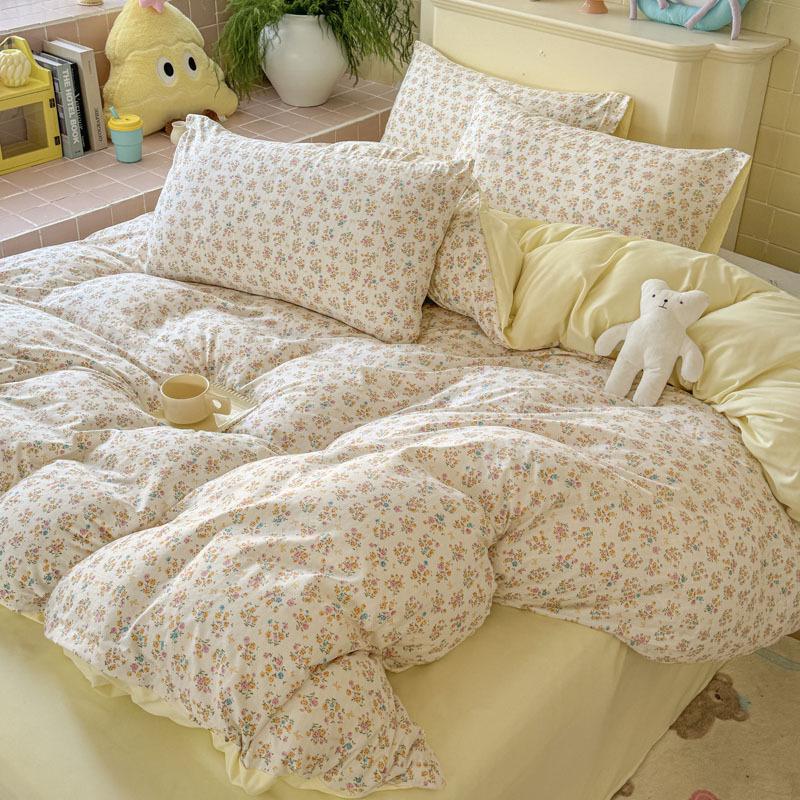 Class A Double Layer Gauze Floral Jacquard Bamboo Cotton Bedding Set - Fresh Design for Student Dormitory