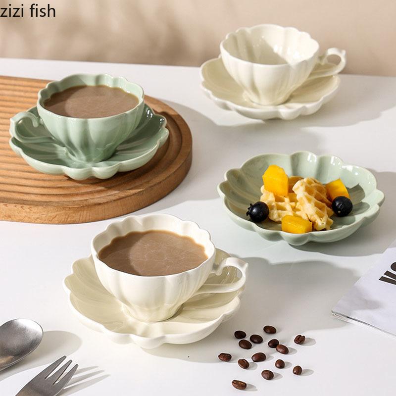 Однотонная керамическая кружка в форме цветка, красивая кружка для кофе, офисная кружка для молока, чашка для завтрака, чашка для напитков, бытовые стаканы для воды