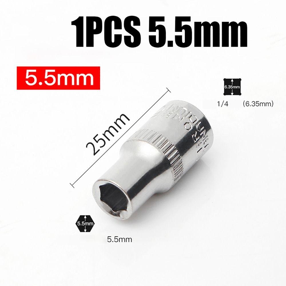 1Pcs Hand Tool Metric Key Sleeve 1/4" 6.35mm Head Drive Socket New Hex Short Socket