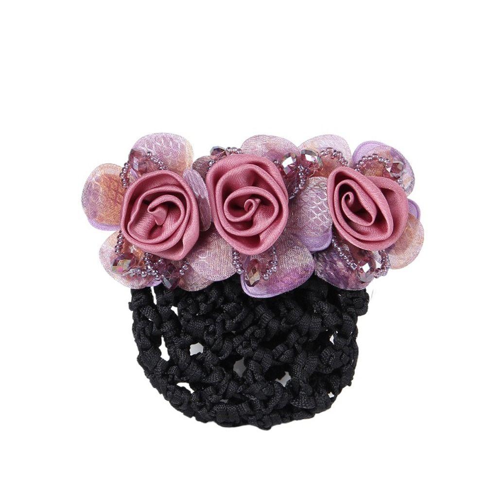 Beaded Mesh Floral For Nurses Crochet Hair Clip Spring Clip Women Bun Net Crystal Hairnet Cover Zircon Flower Bun Snood