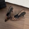 Sheepskin version retro leopard print bag head sandals women's thin heel shallow mouth empty single shoes European and American style temperament p