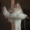 Xinmeiji Handmade White Double-Layer Bridal Veil with Ruffled Edge