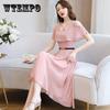 Chiffon Dress Women's Waist Slimming Temperament Strapless Mid-length Skirt A-line Skirt Slimming Chiffon Large Size Dress Mid-length Chiffon Skirt