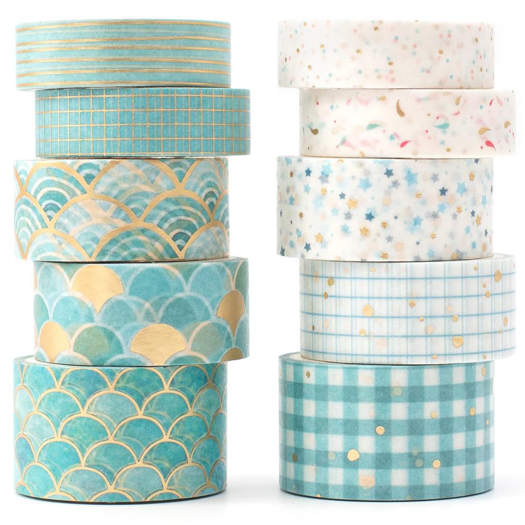 YUBX Masking Set of Creative Washi Tape with Gold Foil Stamping for DIY Gift and Gift Decoration Tape, 10, Crafts, Journals, Planners, Scrapbooks,