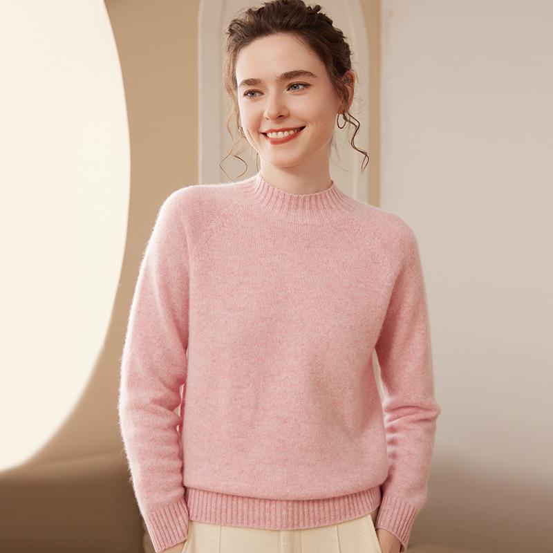 Women's New Fall/Winter Thick Cashmere Sweater, Half-High Collar Loose Knit, Plus Size Pullover Base Layer.
