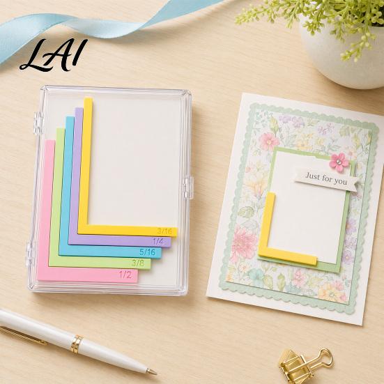 Craft Paper Corner Press Crafting Alignment Guides with Storage Case 5 Pcs Color-Coded L-Shaped Stacking Ruler Spacers Size Tabs for Card Making,