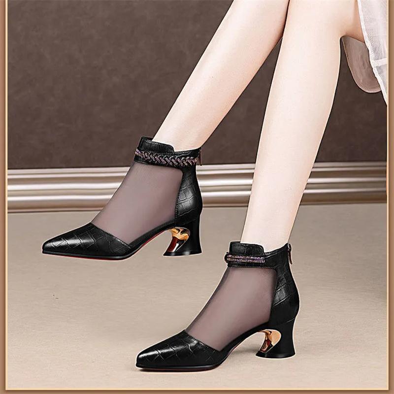 Cresfimix женские милые легкие сетчатые дышащие черные кожаные туфли на квадратном каблуке, женские повседневные бежевые ботильоны на осень A1297