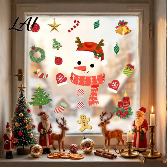 Christmas Window Clings Clings Cartoon Antlers Snowman Wall Stickers Waterproof PVC Decorative Winter Ornaments Decals for Home Glass Windows