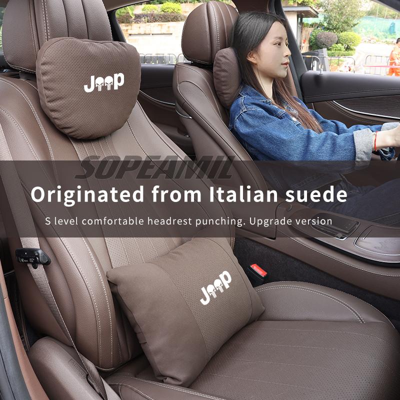 Car Suede Headrest Pillow For Jeep Compass Gladiator Patriot Commander Wrangler JK JL Grand Cherokee Renegade Seat Waist Cushion ALQ1