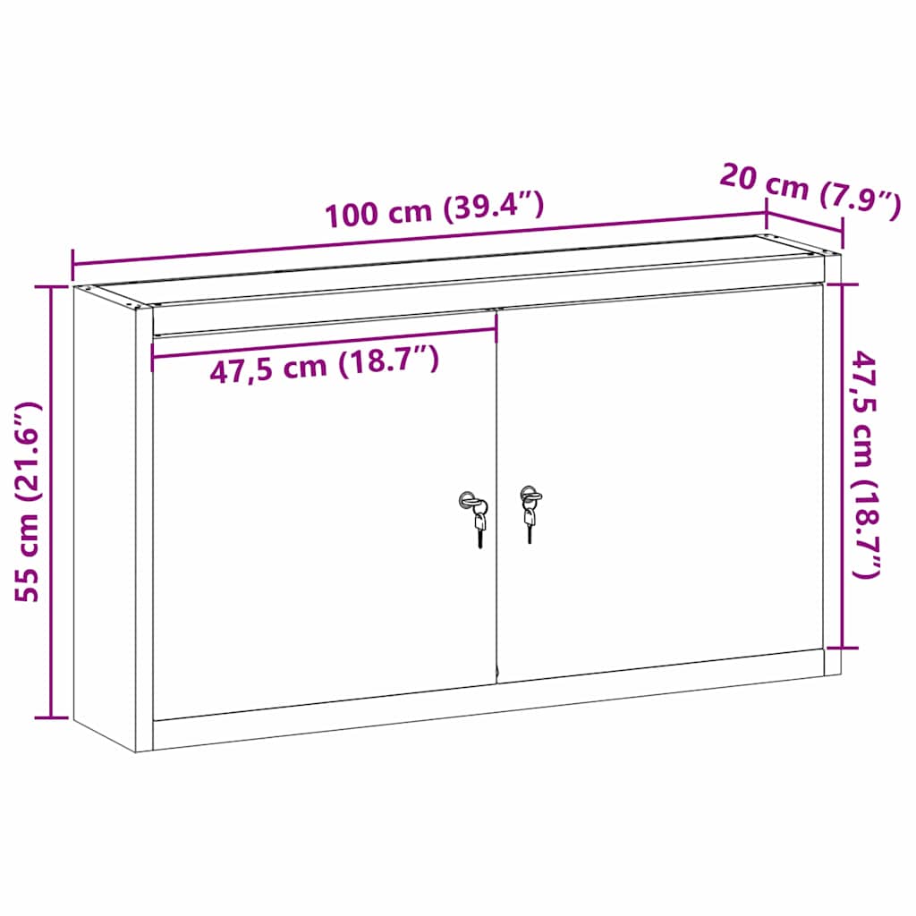 Tool Cabinet with Shelf Red and Grey 100 x 20 x 55 cm