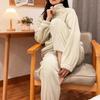 Комплект из 2 предметов, зимняя пижама, утолщенный коралловый флис, воротник-стойка, длинные рукава, эластичный пояс, брюки, домашняя одежда, пальто, одежда для отдыха, женская одежда