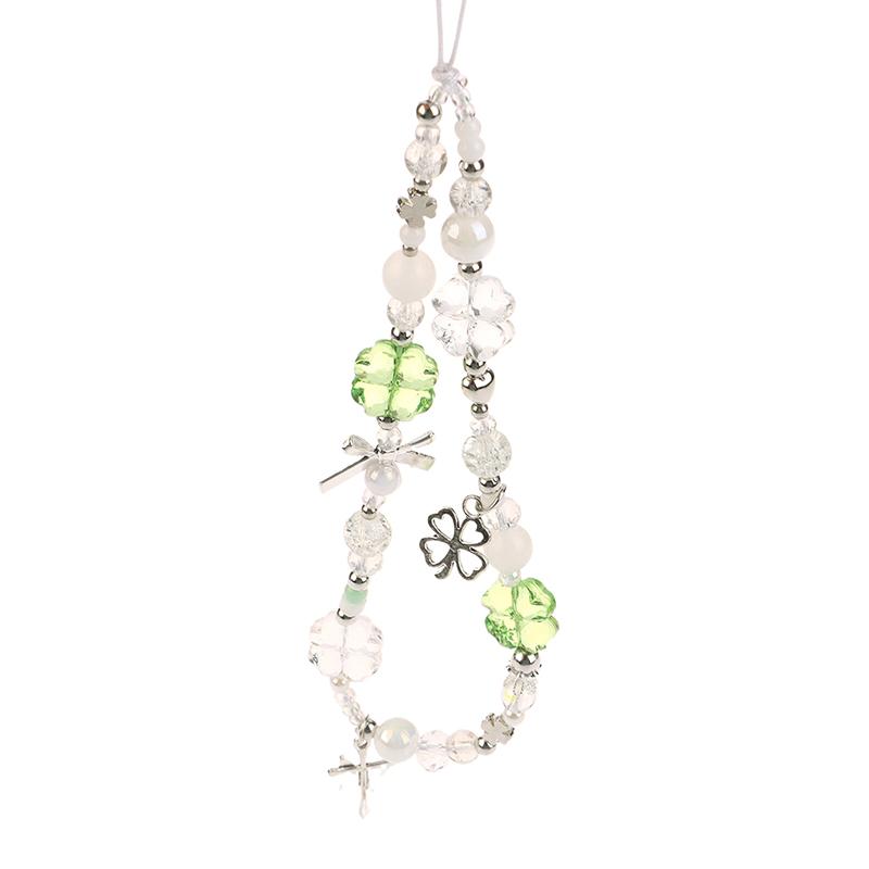 Счастливый четырехлистный клевер шнурок для телефона Y2K Сладкий свежий бисерная цепочка для телефона брелок браслет ремешок для мобильного телефона для подарков для девочки