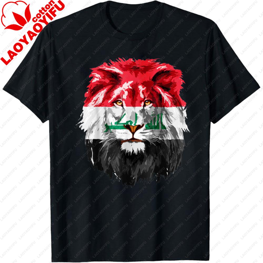 Iraqi Flag Iraq Pride Lion Face Iraq Flag TShirt Unisex Clothes Cotton Shortsleeved Tshirt Y2K Graphic Pattern Printed Tops