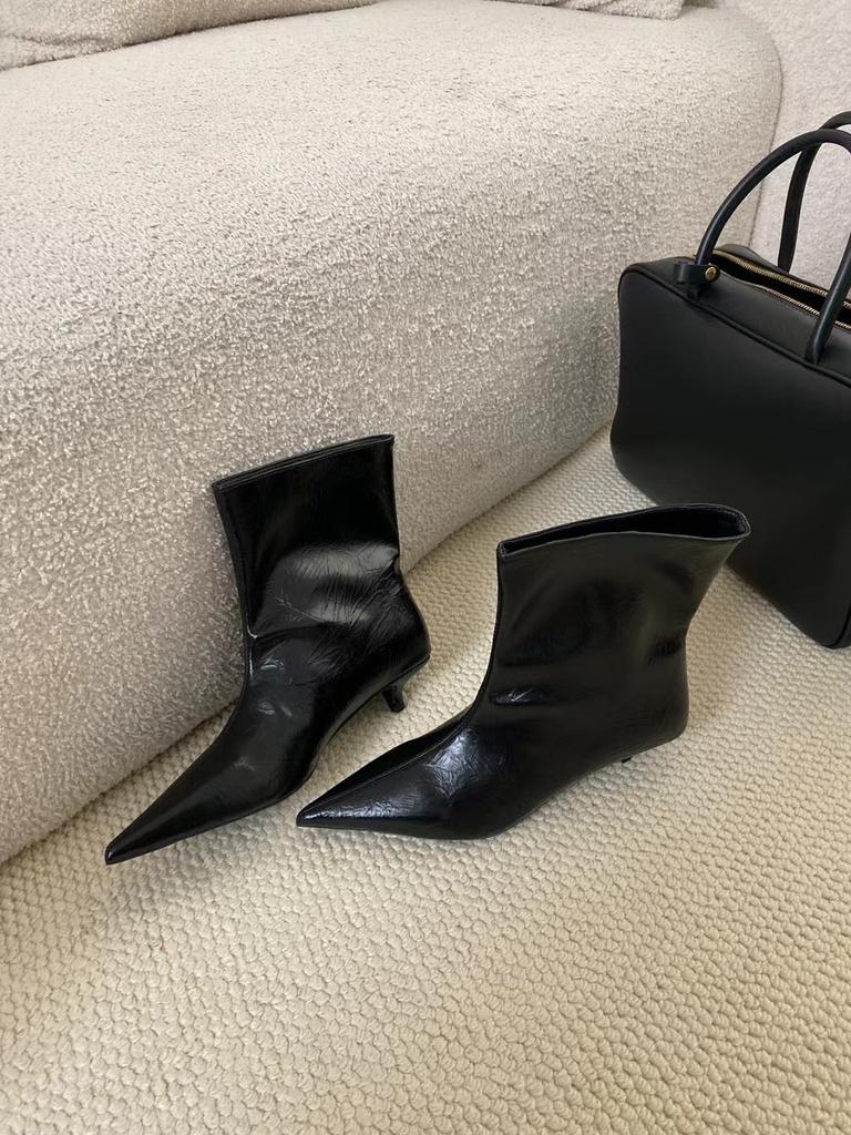 Модные женские ботильоны с острым носком, новинка 2024 года, неглубокие туфли-лодочки без застежки, черные, серебристые, зима-осень, туфли-лодочки для вечеринок, женские размеры 35-39