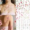 Spring Summer Flowers Temporary Tattoo Sticker Waterproof Cherry Blossoms Roses Tattoo Sticker For Women Fake Tattoo Sticker