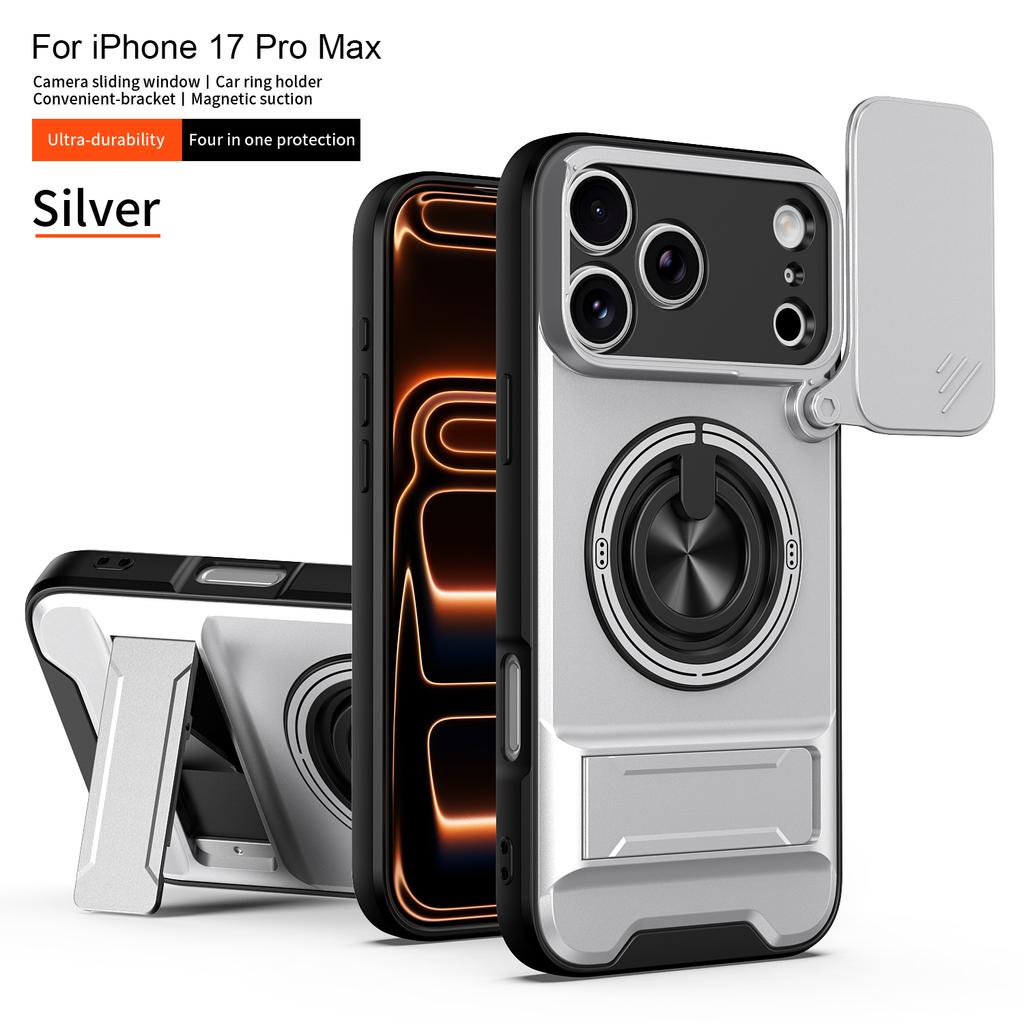 Новый чехол для For Iphone17 Pro Max 16 Pro Max 1 14 13 Защита камеры со сдвижной крышкой Вертикальная подставка Ударопрочная задняя крышка Магнитный чехол для телефона