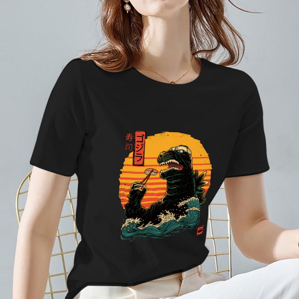 Женская одежда, футболка, топы, модная повседневная футболка с рисунком японского оранжевого кота и принтом, тонкая черная футболка с круглым вырезом