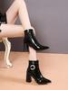 Модные кожаные ботильоны Нескользящие на каблуке Меховые Мода 2025 Осень Ботильоны для женщин Тренд Сапоги по акции Готика Y2k Женская короткая обувь