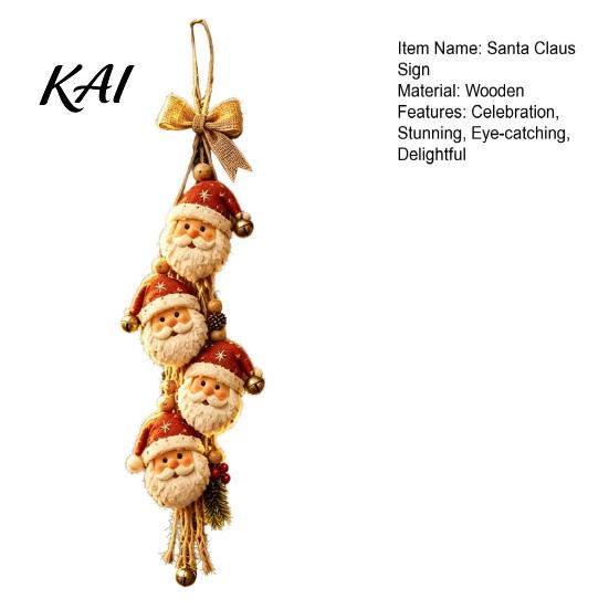 Christmas Decorations for Home Shop Wooden Santa Claus Hanging Ornament, 2D Flat Pattern Sign with Jute Rope And Bell, Vintage Door Hanger Front Door,