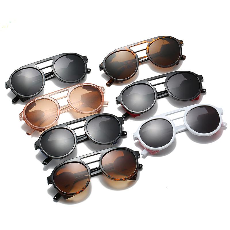 Steampunk sunglasses retro round frame double beam sunglasses men's personality trend leather case glasses