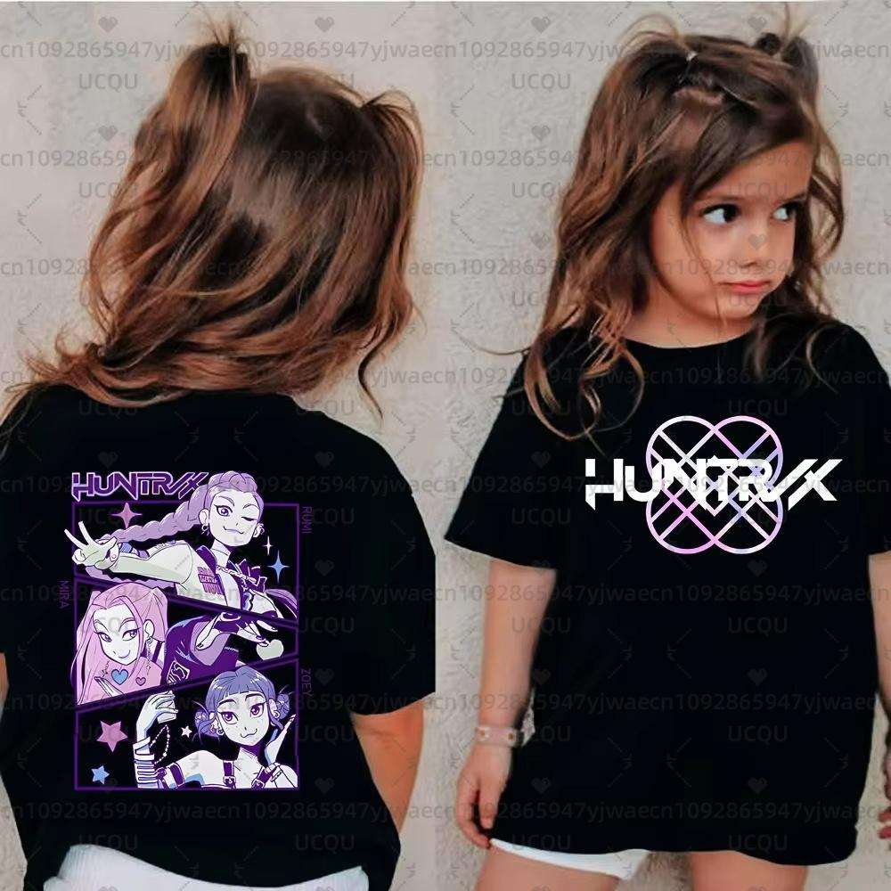 Милая детская футболка с коротким рукавом Kpop Demon Hunters, повседневная мода Харадзюку, хлопок, для взрослых и детей, одежда для косплея, топы