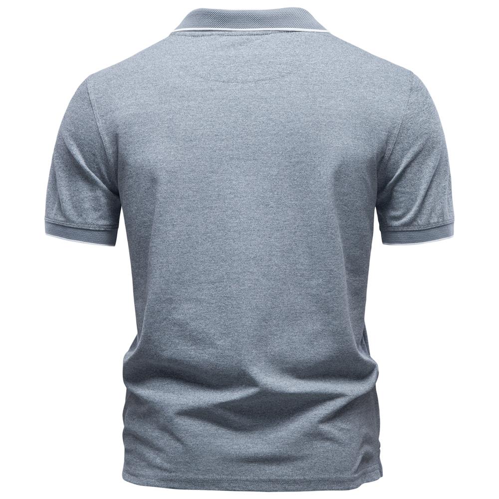 2026 Men's Polo Shirts Cotton Blend Short Sleeve Solid Color Zippered Polo Soft Breathable Casual Polo Shirt for Men