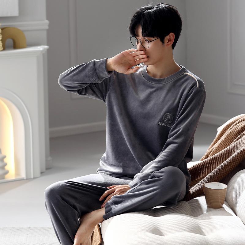 Пижама мужская осенне-зимняя из флиса «остров», флисовая, весенне-осенняя из кораллового флиса, тонкий флис, комплект домашней одежды