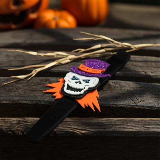 Colorful Slap Bracelets Halloween Glitter Felt Bracelet, Cartoon Pumpkin Skull Cat Spider Holiday Themed Bracelet Snap Band, Party Favors for