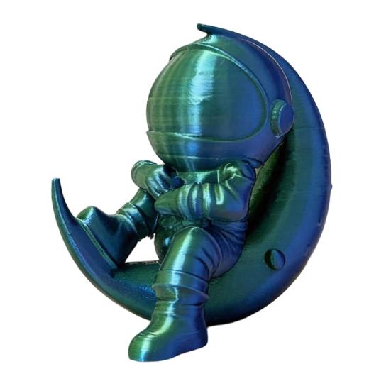 3D Printed Moon Astronaut Figurine, Sitting on Crescent Moon Spaceman Statue, Astronaut Desktop Decoration for Home Office Bookshelf