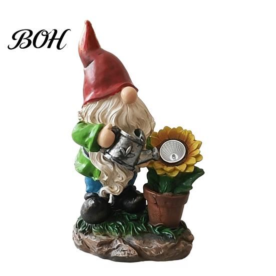 Realistic Resin Gnome Sculptures Solar Sunflower Garden Statue with LED Lights, Waterproof Figurine Weatherproof Patio Ornaments for Outdoor Yard Lawn