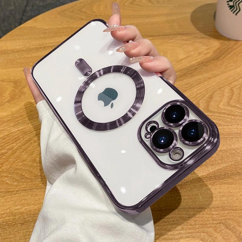 Роскошный беспроводной чехол Magsafe для iPhone 15 14 13 12 11 16 Pro Max Plus прозрачный магнитный бампер