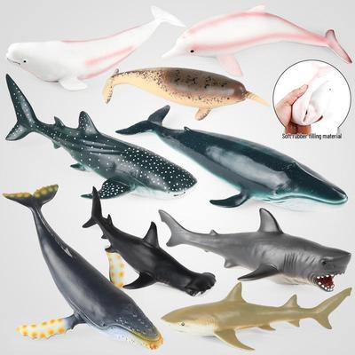 Игрушки-симуляторы морских животных: Мягкие резиновые модели кашалота, горбатого кита, черного дельфина, серой макрели, акулы и дельфина для детей.