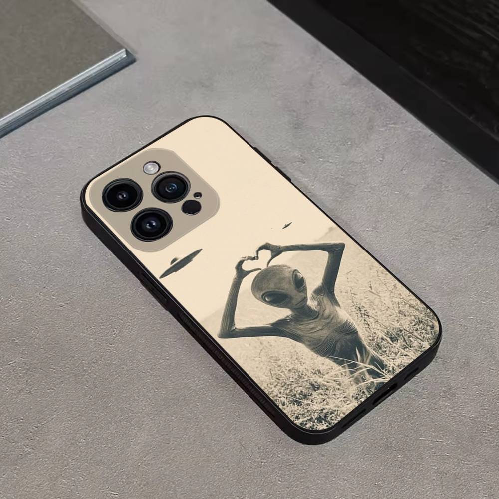 Забавный Космический НЛО Инопланетная Штука Чехол для Телефона Для iPhone 16,15,14,13,12,11 Plus,Pro Max,XS,X,XR,SE,Mini,8,7,Мягкий Силиконовый Черный Чехол