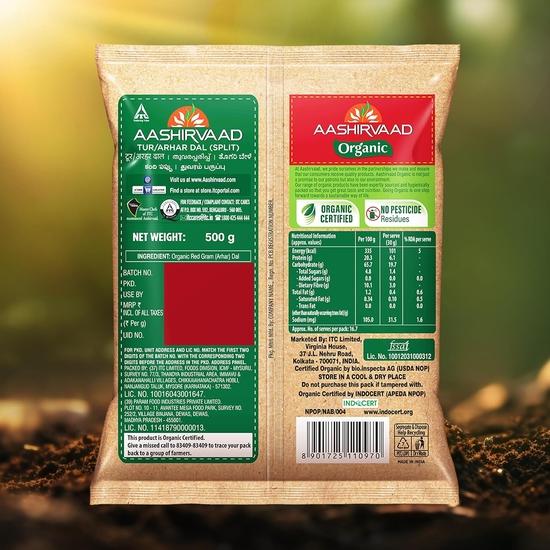 Aashirvaad Organic Arhar/Tur Dal, 500 г, 100% органический Arhar/Tur Dal, богатый белком