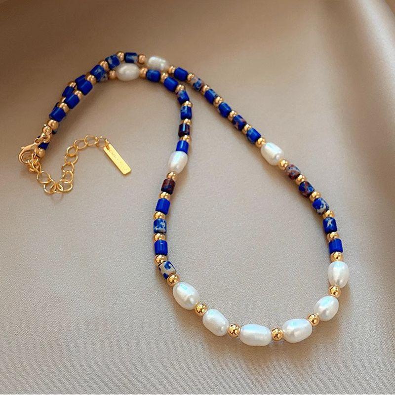 Новое поступление 100% натуральный пресноводный жемчуг и камень лазурит 14K позолоченная цепочка с бусинами для женщин