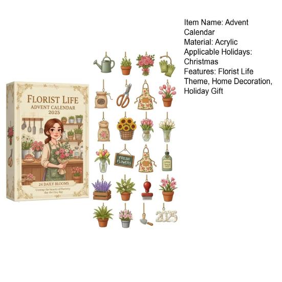 Florist Life Advent Calendar 24 Days Daily Bloom Countdown Calendar Gift Box with 24