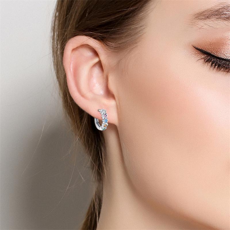 925 Silver Colorful Zircon-Inlaid Star Earrings For Women Wedding Engagement Charm Earrings Jewelry Gift