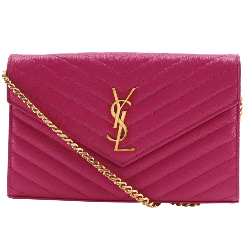 SAINT LAURENT ChainShoulder Chain wallet quilting pink leather Women Used