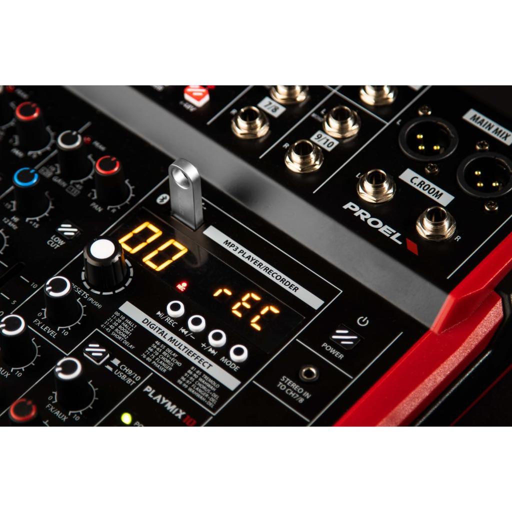 PROEL PLAYMIX6 JP Компактный микшер с 100 цифровыми записями MP3 и функциями аудиоинтерфейса, 6-канальный, 24-битный звук, встроенные эффекты, воспроизведение,