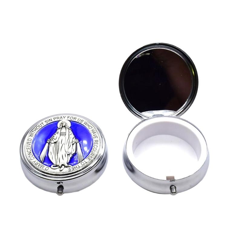 Rosary Jewelry Box Metal Religious Trinkets Box Catholic Christian Roman Rosary Keepsakes Case Prayer Bead Eucharistic Box
