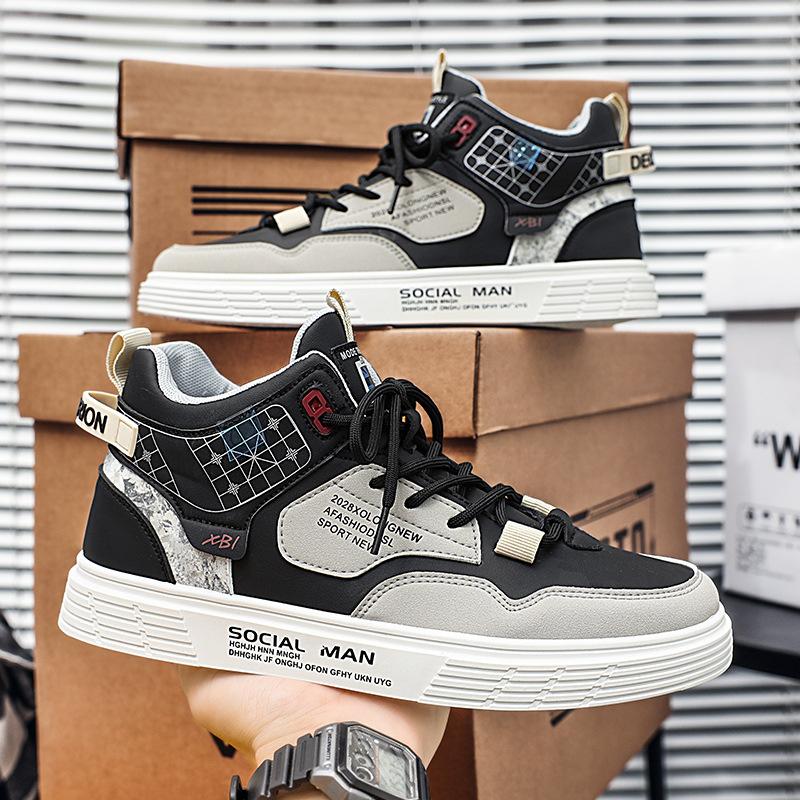 New Men's High Top Sneakers Men's Platform Lace Up Korean Casual Shoes Lightweight Warm Skateboard Shoes Tenis Masculino Spring