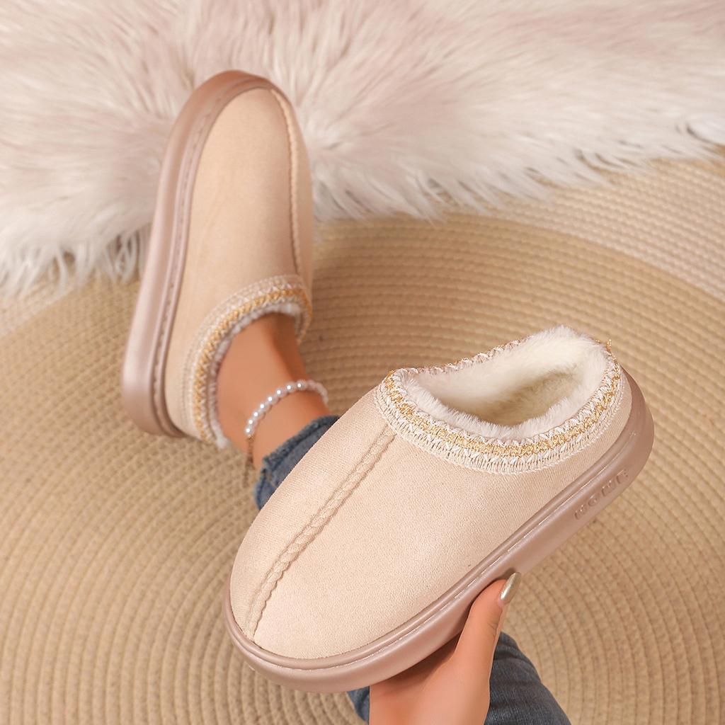 Furry Slippers Women Fall And Winter Indoor Home Warm Padded Monthly Shoes Thick Bottom Couple Cotton Slippers