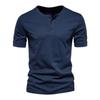 Men's Summer Top Buttons O Neck Short Sleeve T Shirt Man Solid Color Tee Tops