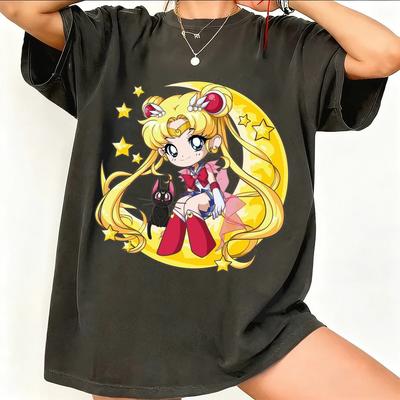 Sailor Moon Ретро 90-х Аниме Графическая Футболка Летняя Хлопковая Унисекс Женская Футболка Уличная Одежда Повседневный Тренд Короткий Рукав Пара Хип-Хоп Топ