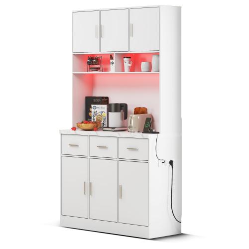 100×40×180cm Buffet Cabinet, APP LED Light, Drawers & Adjustable Shelves for Kitchen Dining Room