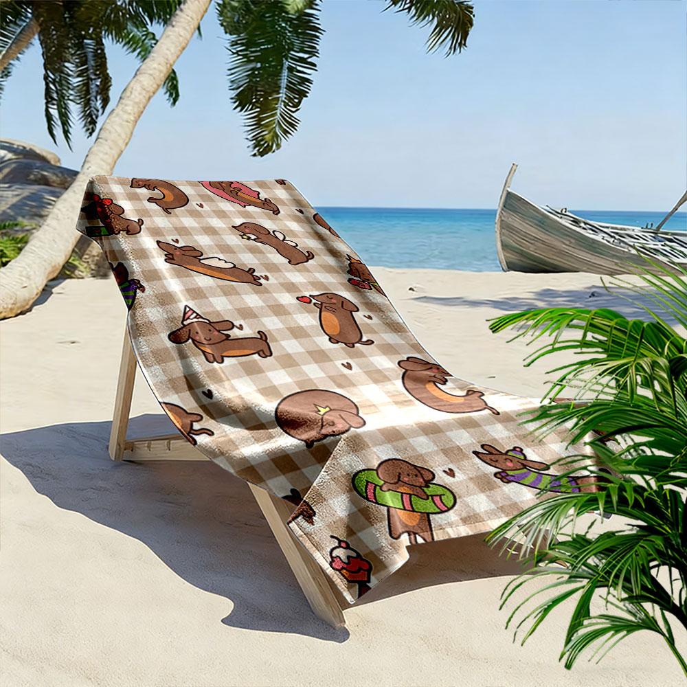 Playful dachshund parade Print beach towel, quick drying, suitable for travel, outdoor sports, jogging, the beach and swimming, gift