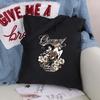 Women Bag Shopper Large Capacity Eco Canvas Cotton Shopper Foldable Fashion Black Cartoon Pictures Handbag Canvas Tote Bag