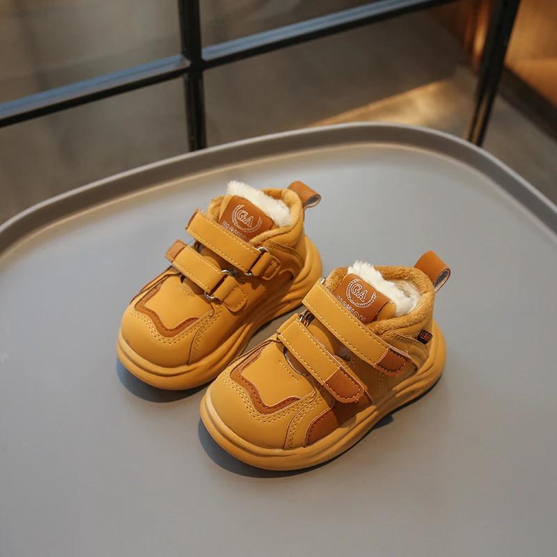 Boys Casual Sport Shoes Winter Warm Britain Style Girls Casual Shoes Double Hook & Loop Children Fashion Leather Shoes 2024 New