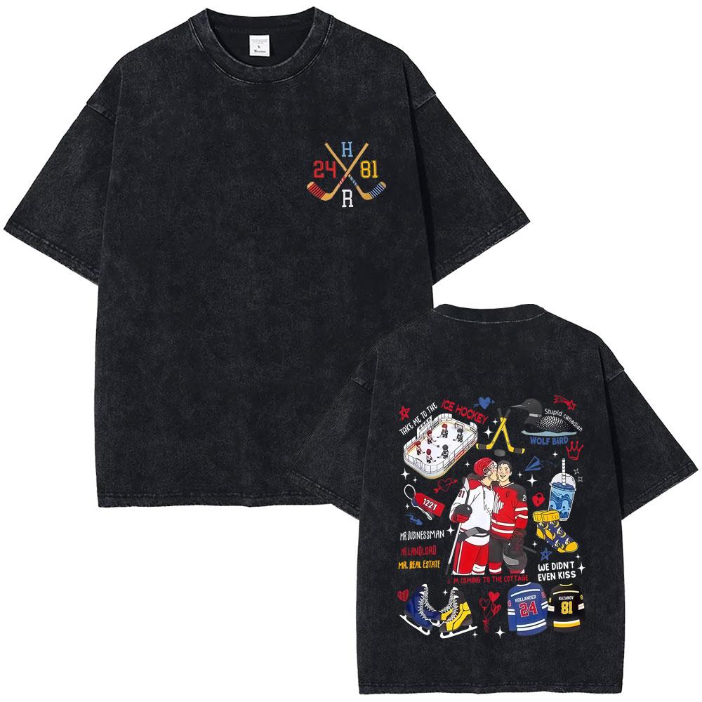 Heated Rivalry Shane Hollander Ilya Rozanov Hollanov washed Vintage Tshirt Men Women Fashion Oversized T Shirts Streetwear