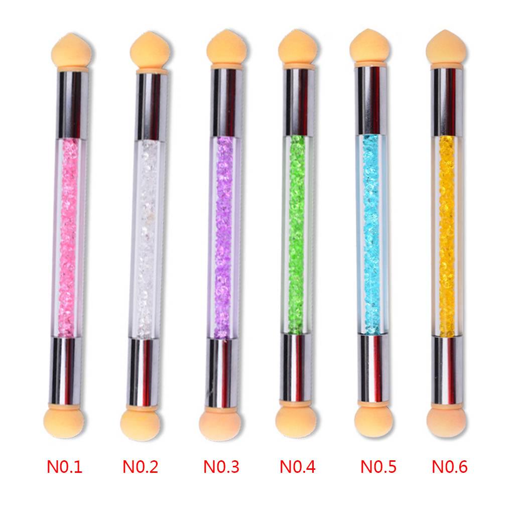 Double Ends Sponge Brush Picking Dotting Gradient Pen Brush Crystal Handle Replaceable Brush Heads